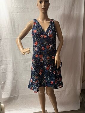 MICHAEL Michael Kors Navy Lace Mini Dress with Coral & Light Blue Florals
